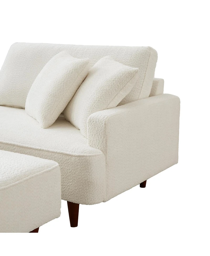Streamdale Furniture Boucle Indoor Chaise Lounge Chair with Ottoman and 2 Throw Pillows