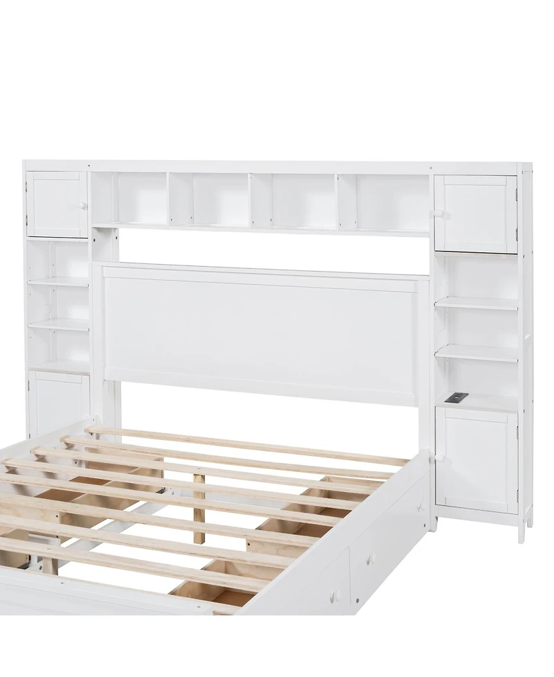 Streamdale Furniture Queen Size Wooden Bed With All-in-One Cabinet Shelf and Sockets