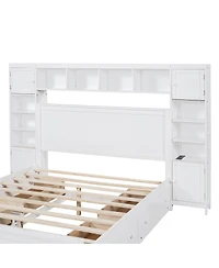 Streamdale Furniture Queen Size Wooden Bed With All-in-One Cabinet Shelf and Sockets