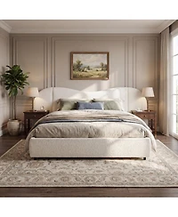 Streamdale Furniture Boucle Upholstered Bed Frame with Curved Wide Headboard Off