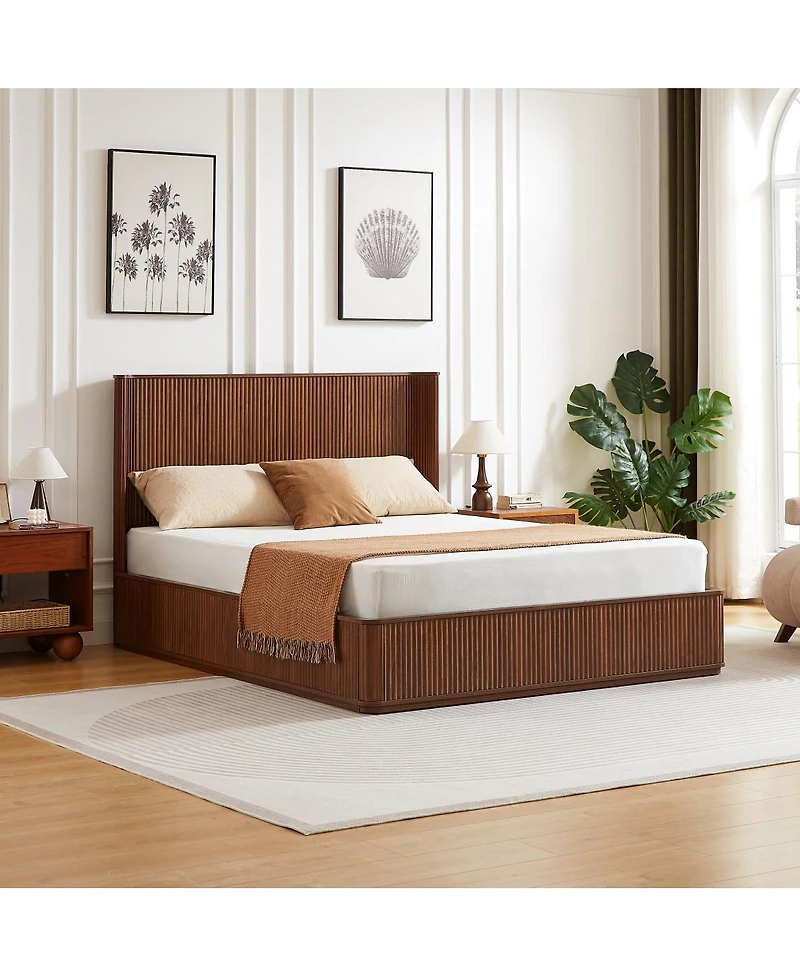 Streamdale Furniture Corrugated Wave Wood Platform Bed Frame