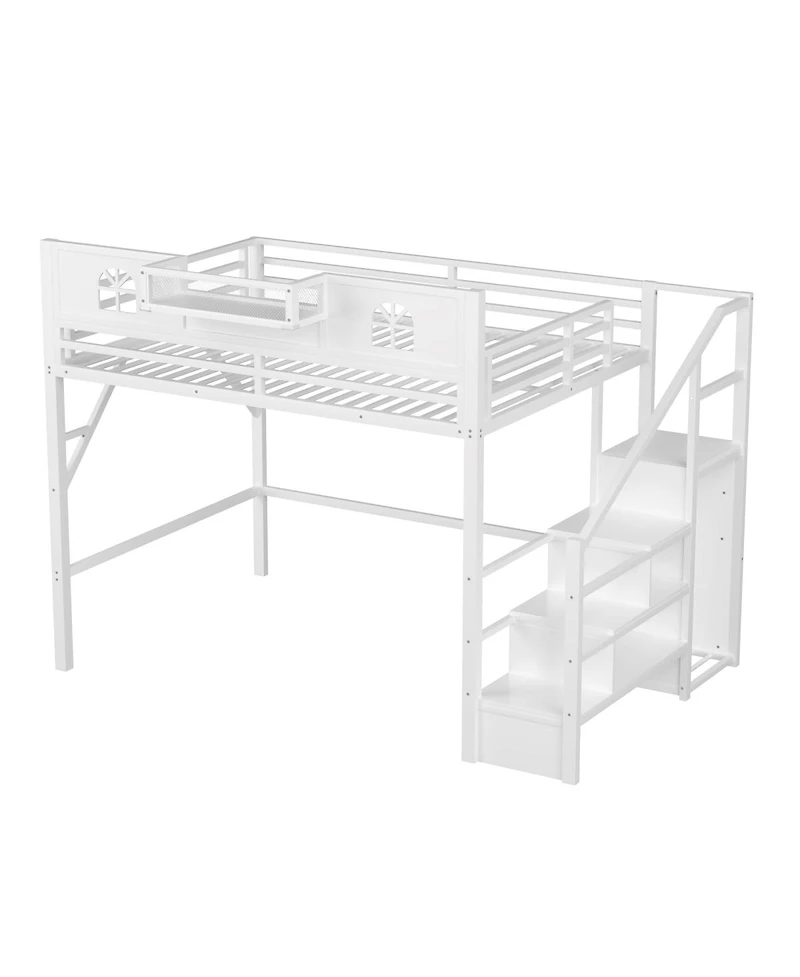 Streamdale Furniture Metal Loft Bed with Stairs Wardrobe and Guardrails