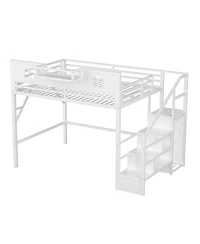Streamdale Furniture Metal Loft Bed with Stairs Wardrobe and Guardrails