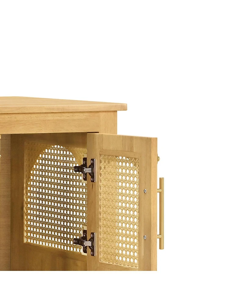 Streamdale Furniture Lars Rattan and Rubber Wood Dog Crate Cabinet with Storage