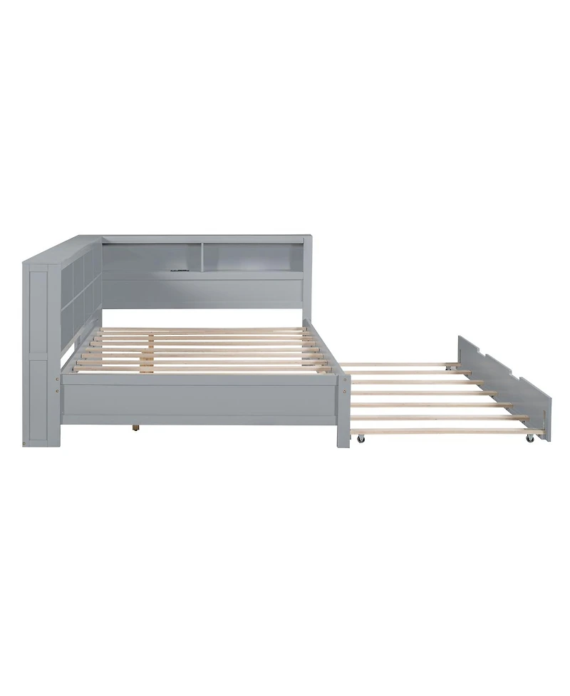 Streamdale Furniture Wooden Daybed with Twin Trundle Storage Shelf and Usb Ports