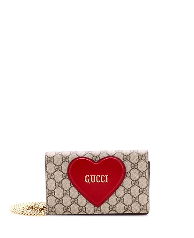 Pre-Owned Gucci Logo Heart Chain Wallet Gg Coated Canvas