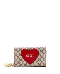 Pre-Owned Gucci Logo Heart Chain Wallet Gg Coated Canvas