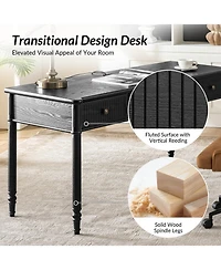 Hulala Home Antoinette 60''W Transitional Fluted Simple Assembly Desk with Charging Station