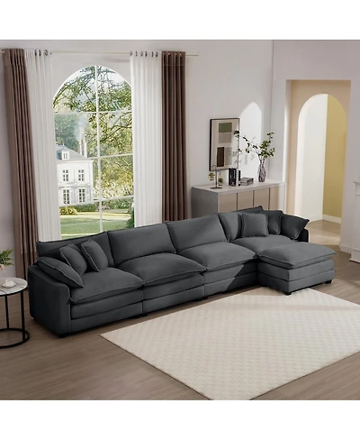 Streamdale Furniture 4-Seater Corduroy Sofa with Footstool and Pillows