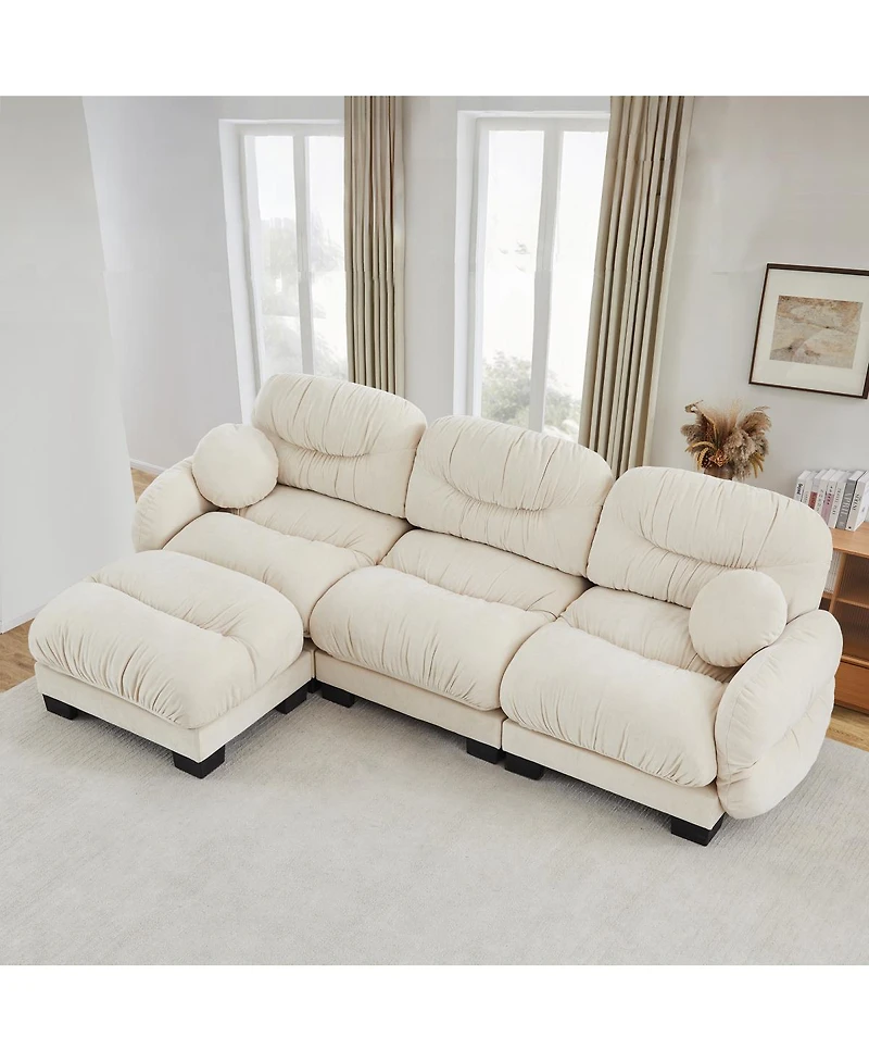 Streamdale Furniture Pleated Chenille 3-Seater Modular L-Shape Sectional Sofa with Ottoman