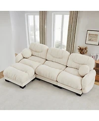 Streamdale Furniture Pleated Chenille 3-Seater Modular L-Shape Sectional Sofa with Ottoman