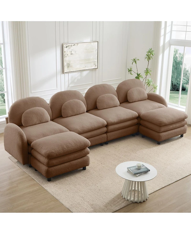 Streamdale Furniture Teddy Fabric -Seat Modular Sofa with Ottomans and Lumbar Pillows