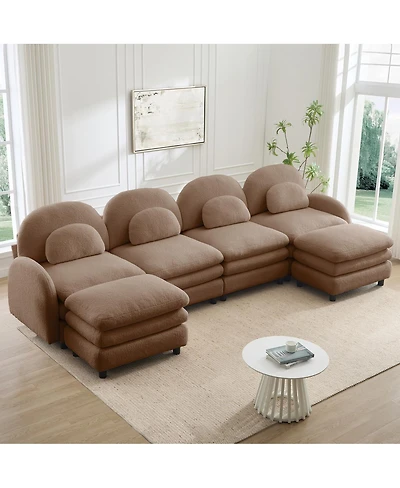 Streamdale Furniture Teddy Fabric -Seat Modular Sofa with Ottomans and Lumbar Pillows