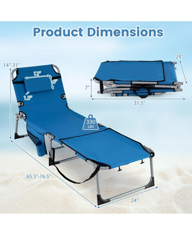 Gouun Set of 2 Portable Tanning Sunbathing Chair with Face Arm Holes 4-Level Tilt