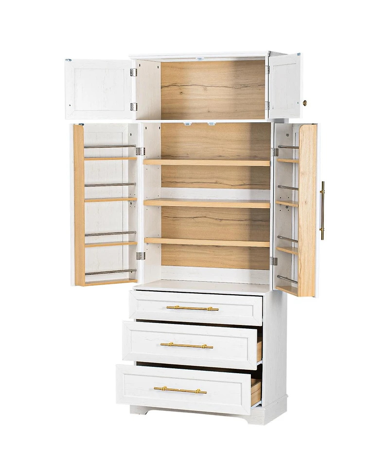 Streamdale Furniture 78.2'' Farmhouse Kitchen Pantry Cabinet with 8 Door Shelves and 3 Drawers