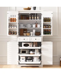 Streamdale Furniture 71'' Tall Farmhouse Kitchen Pantry with 3 Pull-Out Organizers and 2 Drawers