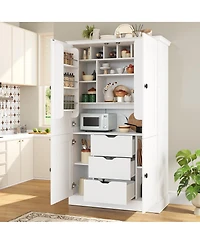 Streamdale Furniture Tall Freestanding Kitchen Pantry Cabinet with 4 Doors 3 Drawers and Wine Racks