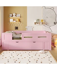 Streamdale Furniture Wood Twin Size Platform Bed with Guardrail and Drawer