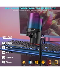 ZealSound Usb Condenser Microphone with Noise Cancellation, Touch Mute, Rgb Light and Volume Control for Streaming, Gaming and Podcasting