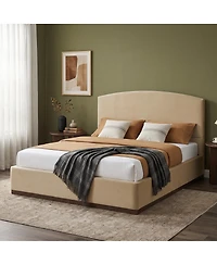Streamdale Furniture Queen Size Velvet Upholstered Bed Frame with Thick Headboard Camel