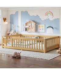 Streamdale Furniture Full Size Bed Floor Bed with Safety Guardrails and Door for Kids