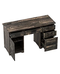 Streamdale Furniture 55'' Farmhouse Executive Desk with Charging Station 5 Drawers and Cabinet