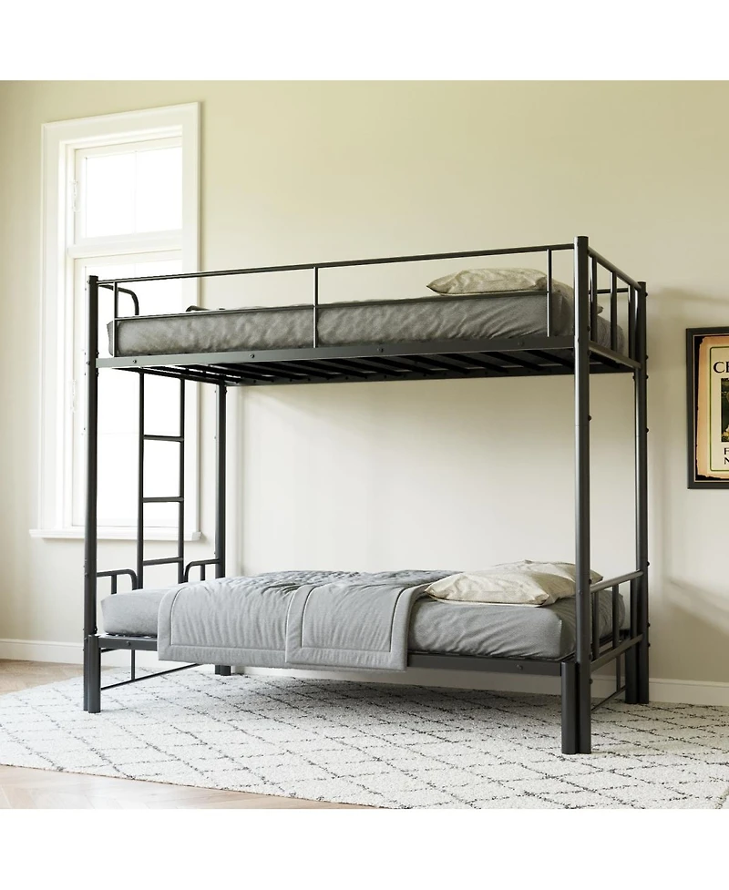 Streamdale Furniture Twin Size Metal Pull-Out Bunk Bed with Guardrail and Ladder