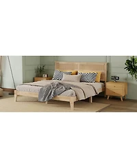 Streamdale Furniture King Size Solid Wood Bed with Rattan Headboard and Central Support