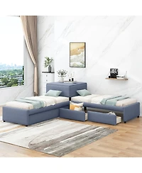 Streamdale Furniture L-Shaped Twin Upholstered Platform Bed with Trundle Drawers