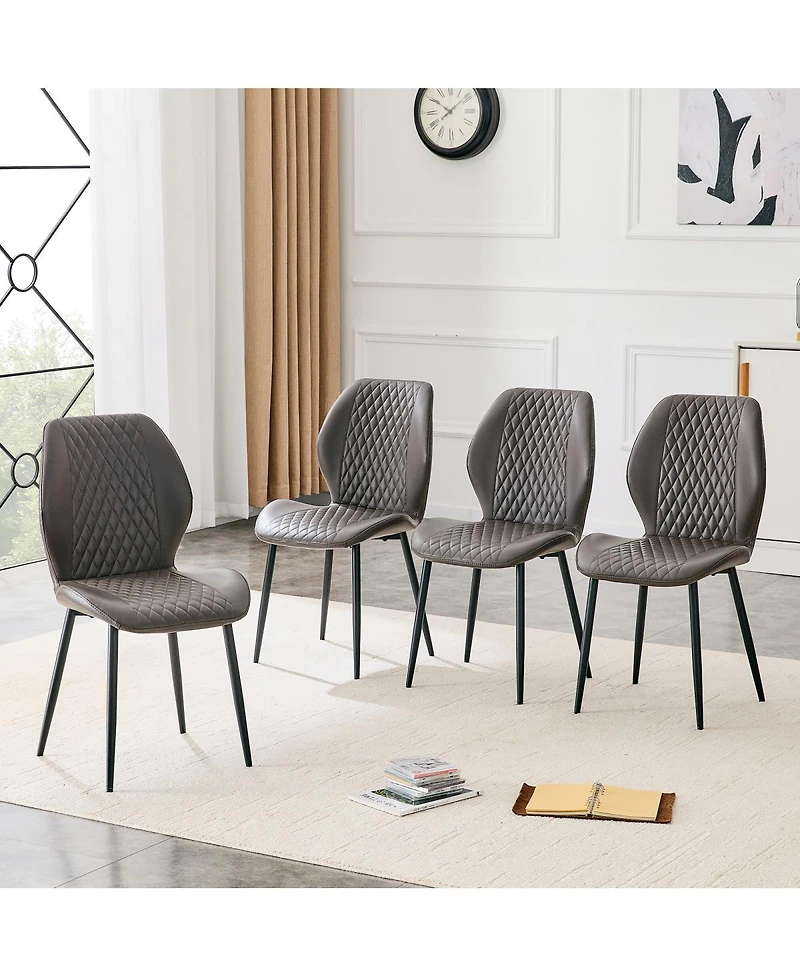 Streamdale Furniture Set of 4 Modern Diamond-Quilted Pu Dining Chairs Metal Legs