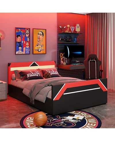 Streamdale Furniture Queen Size Led Gaming Bed with Hydraulic Storage