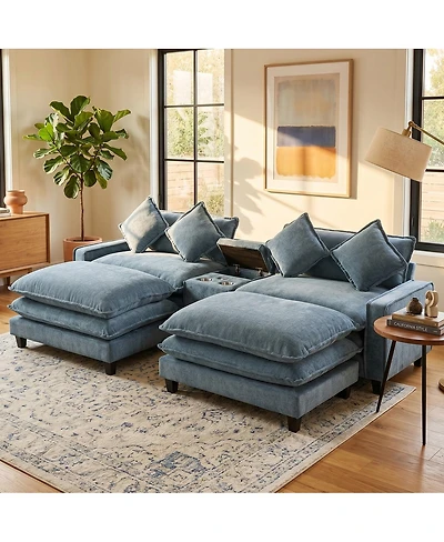 Streamdale Furniture 111'' Chenille Sectional Sofa with Storage Ottomans and Usb Ports