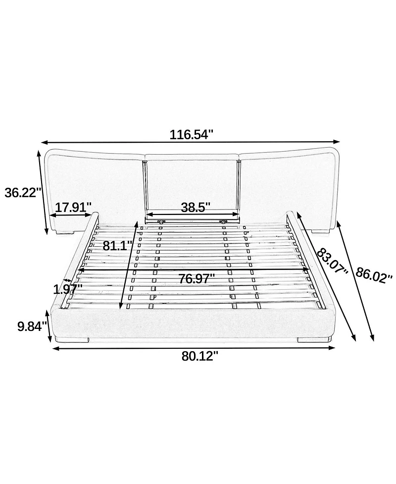 Streamdale Furniture King Size Extra Large Chenille Platform Bed with Curved Headboard