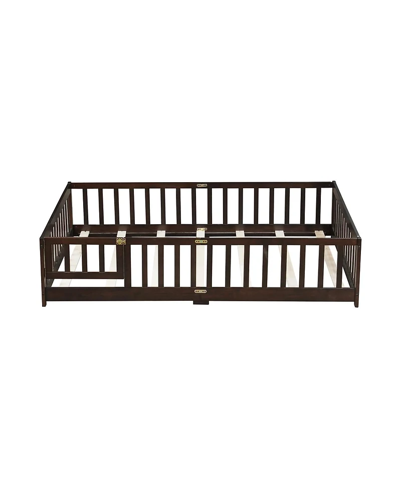 Streamdale Furniture Full Size Floor Bed with Fence and Door Espresso