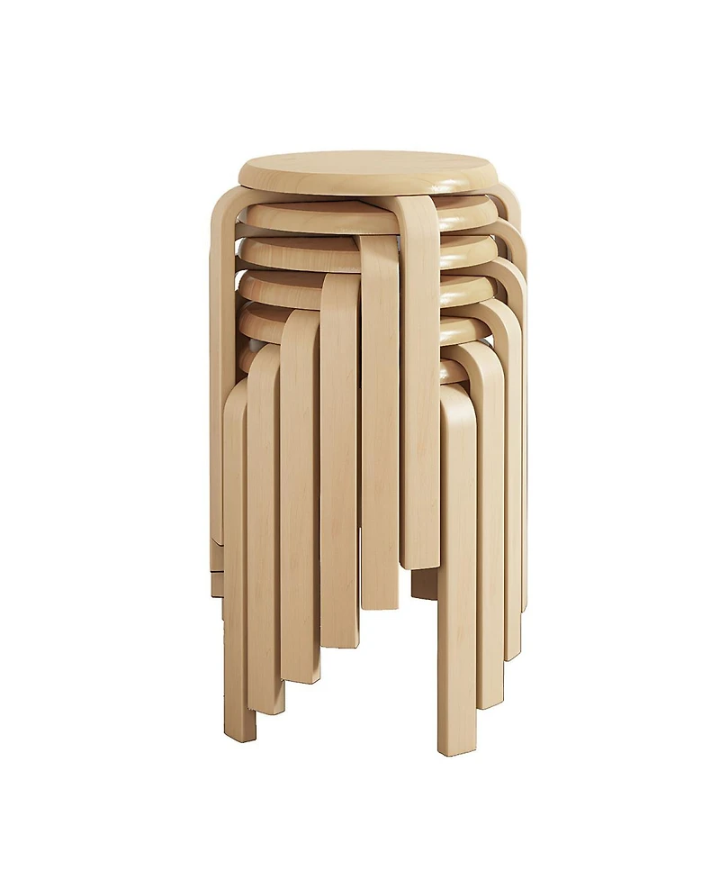 Streamdale Furniture 6-Piece Stackable Bentwood Stool Set 18'' Round Backless Nesting Chairs
