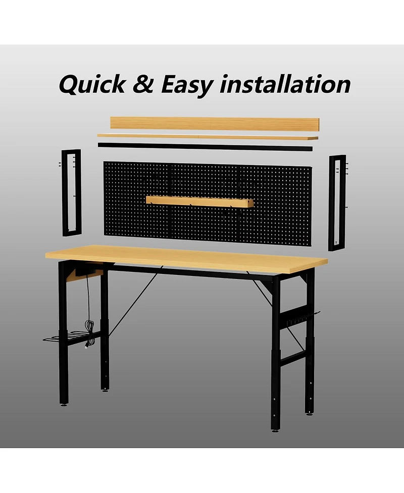 Streamdale Furniture 71'' Heavy-Duty Adjustable Workbench with Pegboard Wheels and Power Outlets