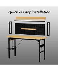 Streamdale Furniture 71'' Heavy-Duty Adjustable Workbench with Pegboard Wheels and Power Outlets