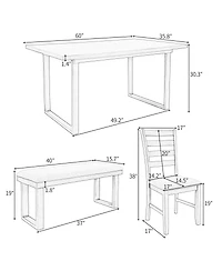 Streamdale Furniture 6-Piece Solid Wood Dining Set with Rectangular Table 4 Chairs and Bench