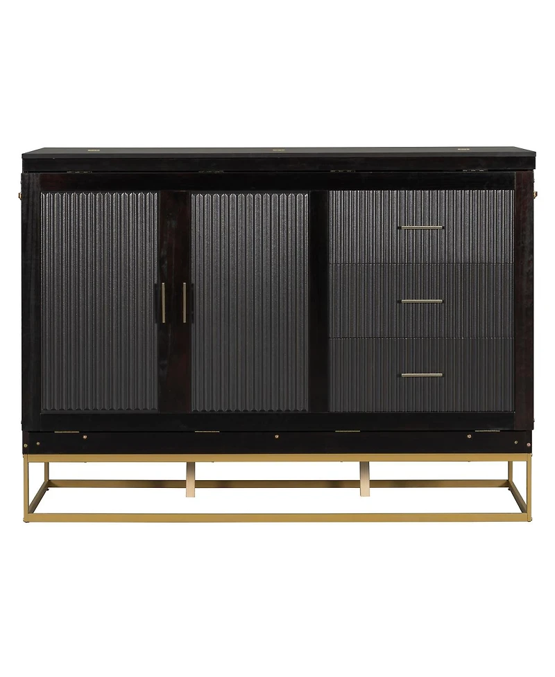 Streamdale Furniture Murphy queen bed with Wooden doors design fake drawers metal legs Espresso