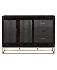 Streamdale Furniture Murphy queen bed with Wooden doors design fake drawers metal legs Espresso