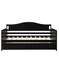 Streamdale FurnitureTwin Wooden Daybed with Trundle Bed Sofa Bed for Bedroom Living Room Espresso