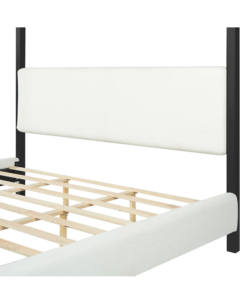 Streamdale Furniture Modern Metal Canopy Bed with Plush Boucle Upholstery King