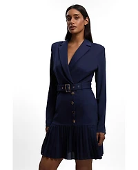 Karen Millen Women's Pleated Skirt Collared Mini Dress