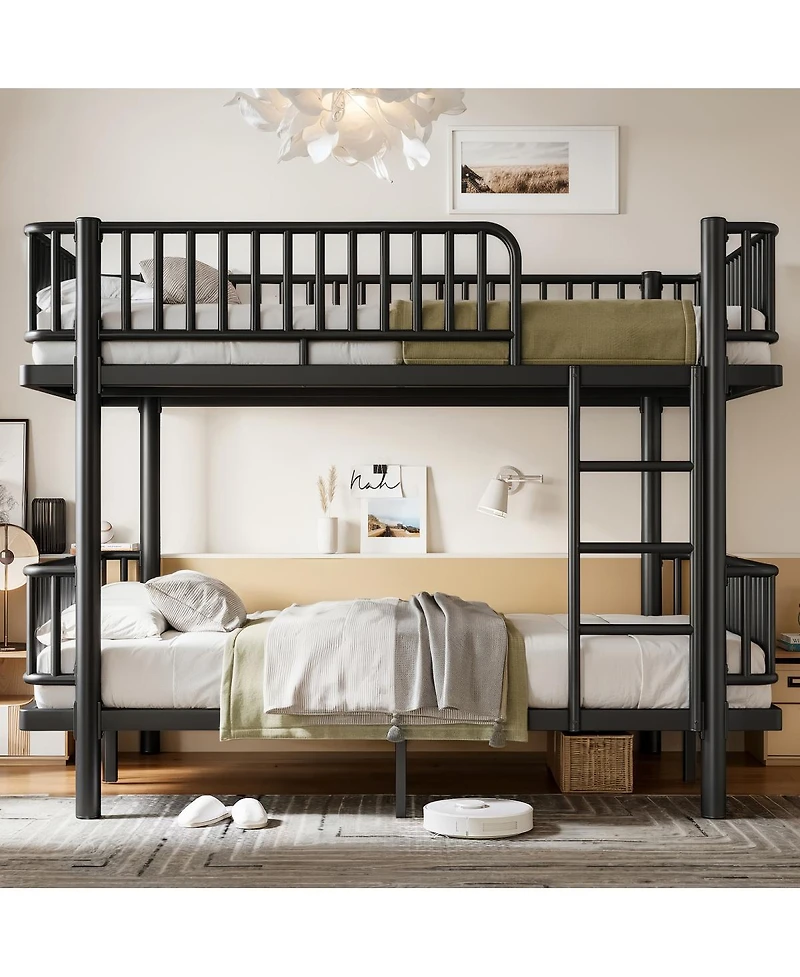 Streamdale Furniture Full over Metal Bunk Bed with Safety Guardrails Converts to 2 Beds