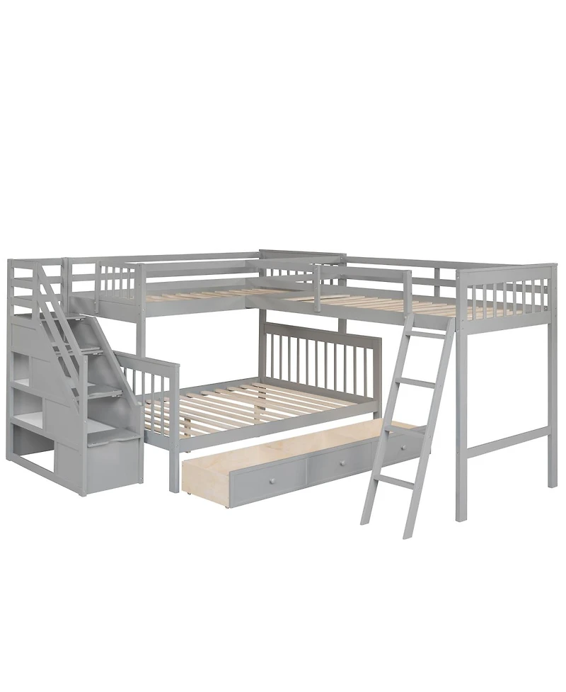 Streamdale Furniture -Shaped Bunk Bed With 3 Drawers Ladder and Staircase