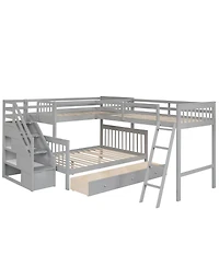Streamdale Furniture -Shaped Bunk Bed With 3 Drawers Ladder and Staircase