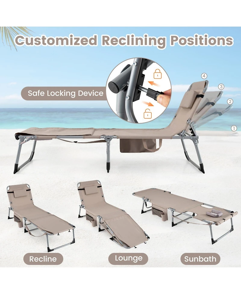 Sugift Portable Sunbathing Chair with Face Hole and 4-Position Backrest