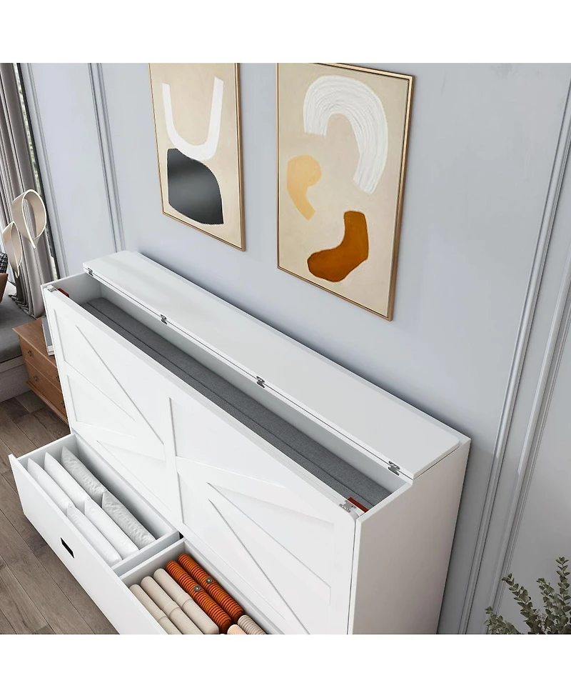 Streamdale Furniture 57 Murphy Bed with Storage Charging Station and Swivel Wheels