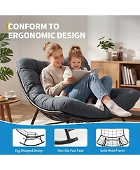 gaomon Oversized Papasan Rocking Chair Egg-Shaped Rattan Chaise Lounge with Removable Cushion, Metal Frame and Non-Slip Feet for Patio and Garden
