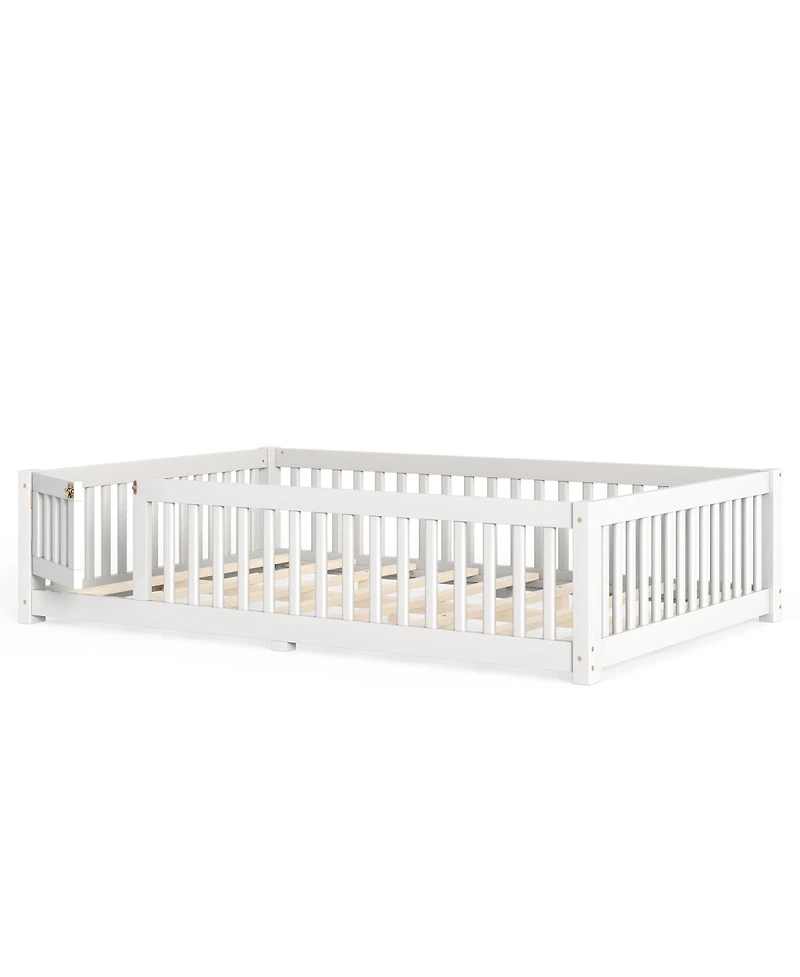 Streamdale Furniture Bed Floor Bed with Safety Guardrails and Door for Kids